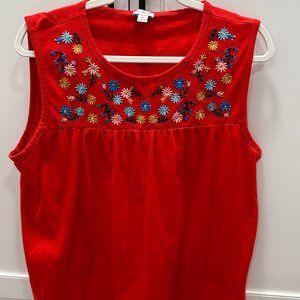 J. Crew Factory Red Floral Embroidered Tank XL